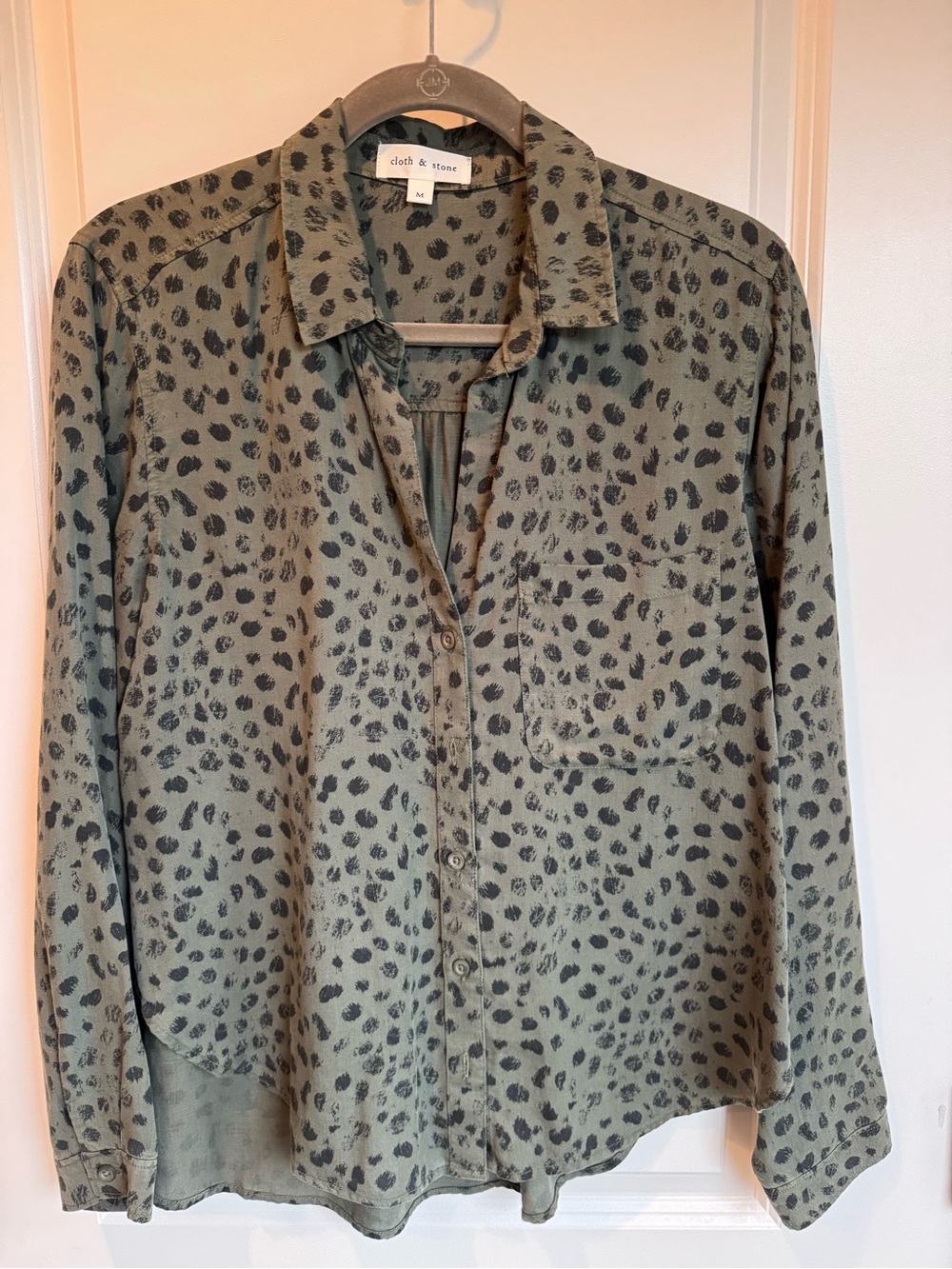 cloth & stone Olive Green Leopard-Print Button Down Shirt